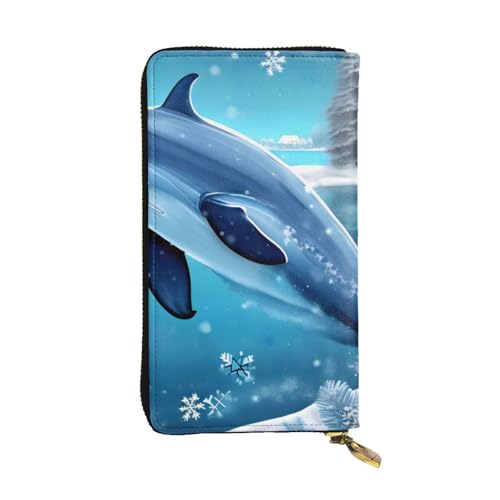 Winter The Dolphin Prints Leather Long Clutch Wallet for Fashionable Girls and Women - Durable, Stylish, and Functional, Black, One Size