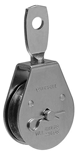 Covert Campbell T7550302 Steel Heavy Duty Single Sheave Swivel Eye Pulley, Zinc Plated, 2 Sheave Diameter, 3/8 Rope, 480 lbs Load Capacity