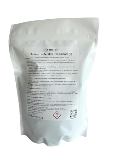 FertilTech Solfato di Ferro (II) 1.5 kg – Concime Anti-Carenza di Ferro per Piante, Prato e Orto – Chiarificazione dell’Acqua, Trattamento del Legno & Antimuschio Ecologico
