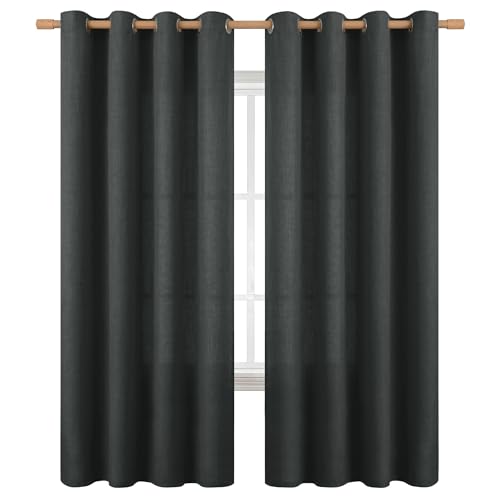 BGment Dark Grey Linen Curtains 72 Inches Long for Living Room - 2 Panels