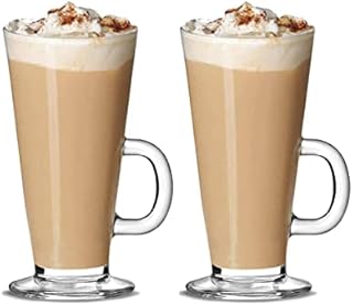 Latte Glasses Tea & Coffee Cups Pack of 2-270ml Temperature Resistant Hot Drink Cafe Mugs with Handle Ideal for Milk Juice Ice Cream Latte, Cappuccino, Espresso and Hot Chocolate