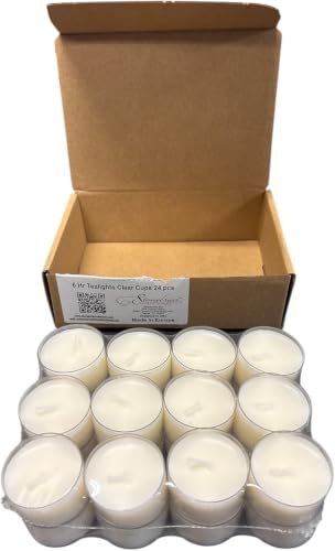 Image of Stonebriar Tea Light Candles - 6 to 7 Hour Burn Time, Unscented Long-Lasting Clear Cup Candles for Home Decor & Special Occasions, Pack of 24, White