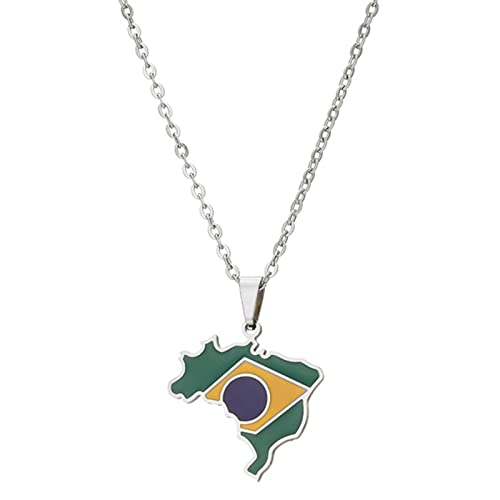 Dous Collana con Ciondolo Mappa Muta Brasile,Collana con Ciondolo Mappa e Bandiera del Brasile - Brasil Uomini Mappe Bandiere Collane con Pendente, Donne/Uomini Mappa del Paese Collana Gioielli