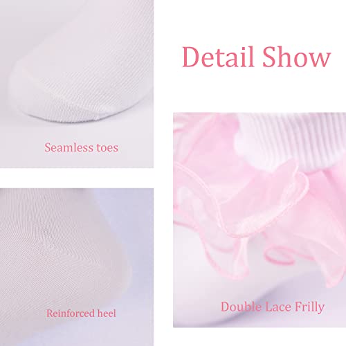 Marchare Baby Girls Ruffle Lace Socks - Pink (2 Pairs)4