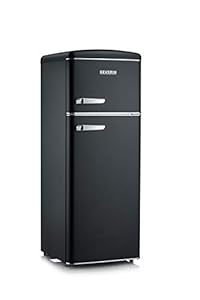 SEVERIN Retro - Kühl-/ Gefrierkombination, platzsparendes Raumwunder, 4 x höhenverstellbare Abstellflächen und eine große Veggiebox, 206 L Nutzinhalt, schwarz, RKG 8932