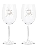Bdor Christmas Wine Glasses with Stem Set of 2, 19 Oz Holiday Drinkware, Jeweled Reindeer Goblets, Crystal Christmas Cocktail Glasses, Xmas Drinking Glasses, Cups Ideal for Gift Decor