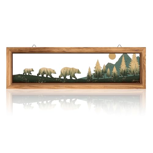 KOYILTD Woodland Bear Wall Decor Rustic Wood Frame Wildlife Wall Art Farmhouse Cabin Decoration Rustic Cabin Decor Bear Decorations for Home Bedroom Living Room Wall Hanging (C)