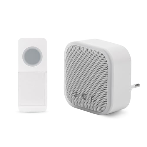 Entac Sonnette de porte avec émetteur plug-in AC, IP44, avec 1 pile CR2032, pour l'intérieur et l'extérieur