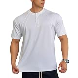 [Manatsulife] Tシャツ メンズ ヘンリーネック 半袖 夏用 筋トレ フィットネス ストレッチ DX54 (XL, ホワイト)