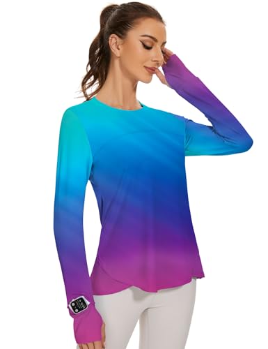 Image of IECCP Women's Long Sleeve Rash Guard Swim Shirts Quick Dry UPF50+ UV Sun Protection Swimsuit Top with Thumb Hole Printed M