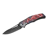 Herbertz Einhandmesser, Stahl AISI 420, schwarz beschichtet, Daumenpins, Aluschalen, einseitig Drachenmotiv, Clip, hochwertiges Klappmesser, scharfes Taschenmesser