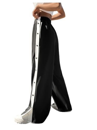 GORGLITTER Women's Wide Leg Baggy Sweatpants Elastic Waist Tear Away Track Pants Bell Bottom Flare Pants with Pockets2