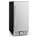 COSTWAY 15 Inch Beverage Refrigerator, Under Counter Drink Fridge with Stainless Steel Door & Removable Shelves, Built-in & Freestanding Beverage Cooler for Soda, Beer, Wine