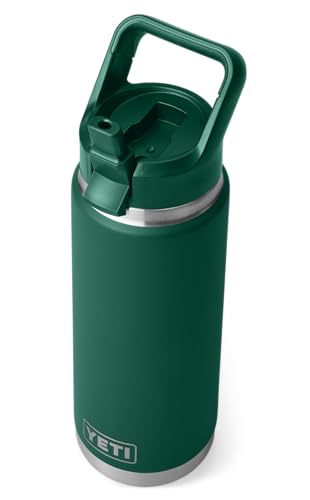 YETI Rambler C Straw Bottle, Stainless Steel Vacuum Insulated Bottle with Leakproof Straw Cap, Black Forest Green, 26oz (769ml)