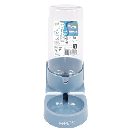 M-PETS REFRESH ウォーターディスペンサー 850ml 小さめサイズ 自動給水器 シンプルデザイン 電源不要 水飲み器 自動給水器 みずのみ 猫 犬 重力設計 自動補水 お留守番対応 (オーシャンブルー, 850ml)