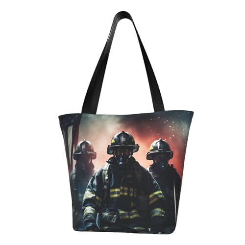 Firefighter USA Flag Print Comfortable Shoulder Bag Summer HandbagTravel Beach Work Daily Use Versatile Carry