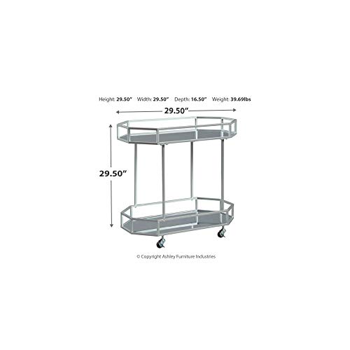 Signature Design By Ashley Kadinburg Industrial Metal Bar Cart With Caster Wheels, 30", Silver Finish #TOP6