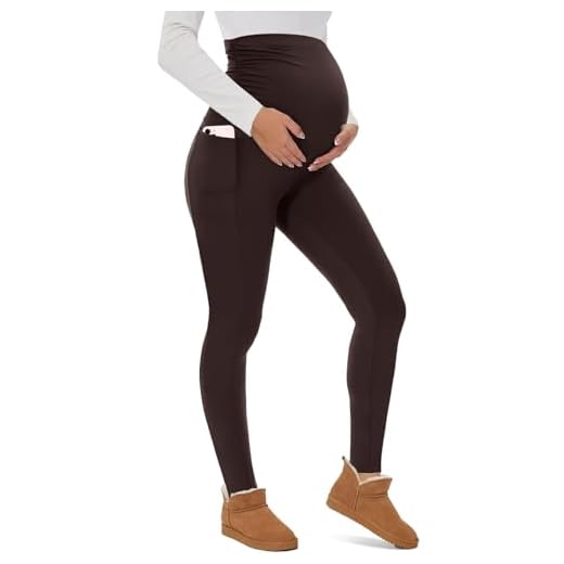 CheChury Leggings Premamá Maternidad Largos Legging Térmicos de Invierno Legging de Maternidad Cintura Alta Elásticos con Bolsillos Opacos Suaves Ropa con Forro Leggings Largos Yoga