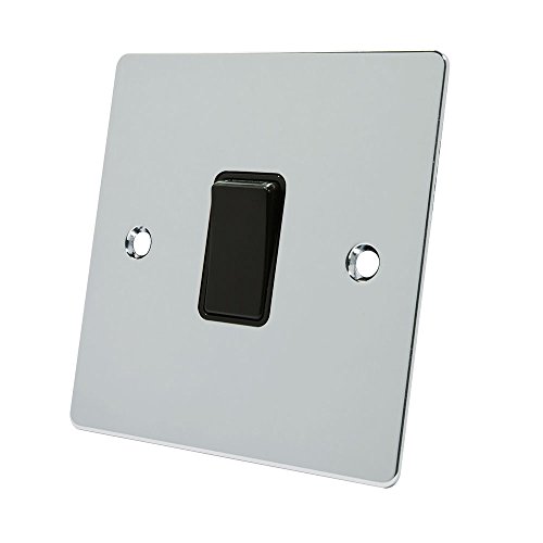 Alliance Electrical FPC1GSWIBL Polished Chrome Flat Black Insert Plastic Rocker Switch-10 Amp Single 1-Gang 2 Way Light Switch, 240 V