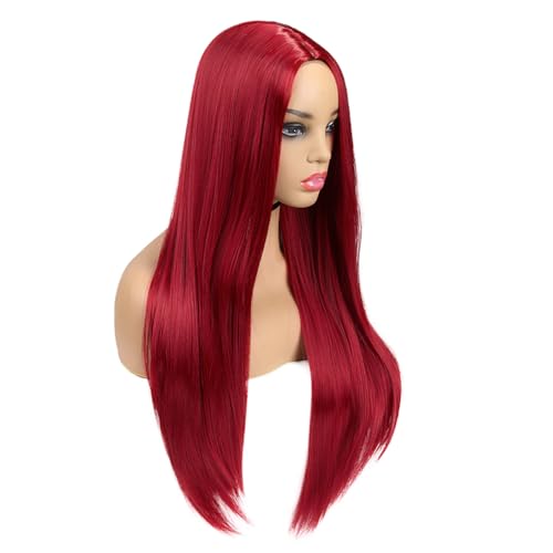 Wiger EAST SEA-1049 Red Wigs For Women Long Straight Red Hair Wig Middle Part Synthetic Colored Mermaid Cosplay Wig No Lace Nature Looking Girls Red Costume Full Wigs thumb #7