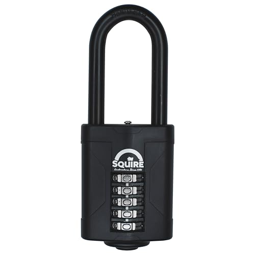 Squire Heavy Duty Padlock (CP60/2.5) - Toughest Long Shackle - 5 Wheel Combination Padlock - Alloy Steel for Corrosion Resistance - Weatherproof Lock for Home, School & Garage (Black, 60 mm)