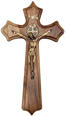 Intercession Wall Wood Cross Crucifix (Antique Gold - 10 Inches)