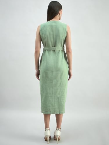 Image of Powersutra Comfort Fit Cotton Elasticated-Waist Striped Dress