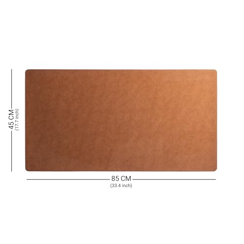 Image of DailyObjects Reversible Desk Matte Sand Premium Vegan Leather Desk Mat|Anti-Skid|Anti-Slip|85 * 45cm|Spread Turf Desk /Laptop Mat for Work from Home /Gaming- Extended Mouse pad and Keyboard Desk-Tan
