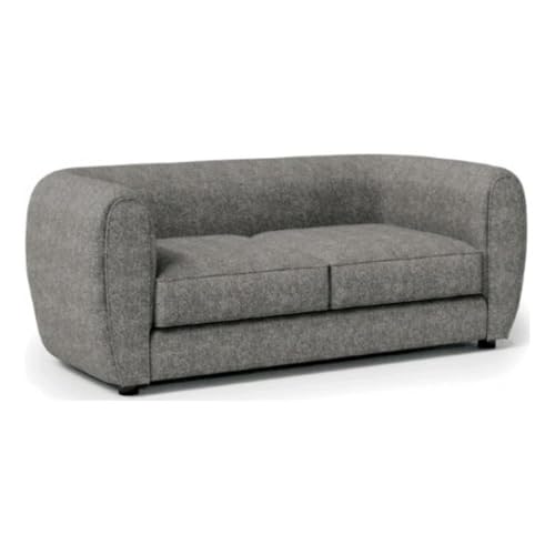 Pemberly Row 87" Retro Tuxedo Style Sofa, Charcoal Gray Boucle Fabric, Welt Trim Detail, Kiln-Dried Hardwood Frame, Box Cushions, Sturdy Black Wooden Legs, Modern Living Room Seating
