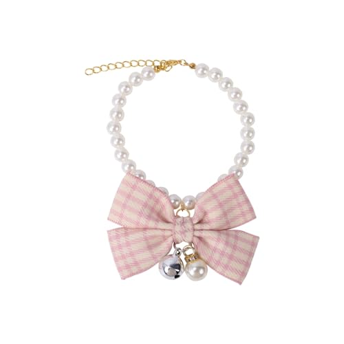 Dog Cat Pearls Necklace Collar,Cat Wedding Collar with Bowtie & Bell for Puppy Bunny Kitten Small Medium Dogs Cats