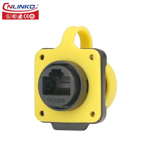 CNLINKO LP-20 RJ45 Panelmontage-Buchse, CAT6 Ethernet Connector RJ45 Einloch-Buchse IP68 M20 wasserdichter Anschluss (Gelbes RJ45 4-Loch-Buchse)