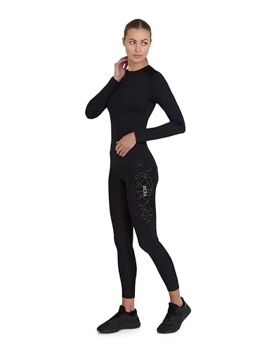TCA Damen Gepolsterte Radleggings mit hoher Taille, atmungsaktive Fahrradshorts mit Taschen, rutschfest und schnelltrocknend - Grafikschwarz, XL