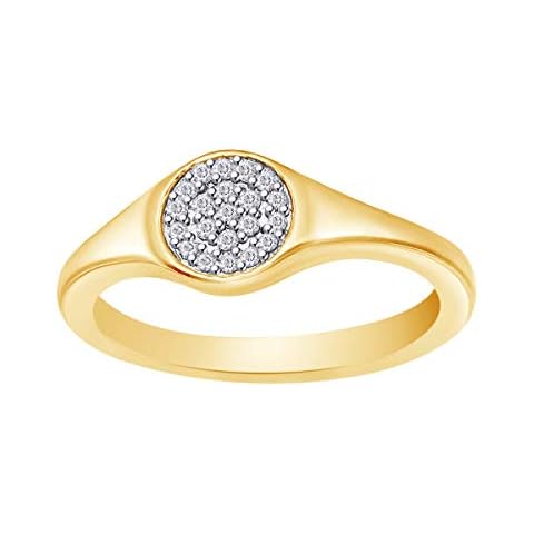 Samaira Jewelry Pave Natural Diamond Round Disc Small Signet Ring in 14k Yellow Gold Plated 925 Sterling Silver (1/20 Cttw, I-J Color, I2-I3 Clarity) Ring Size-8 Cover