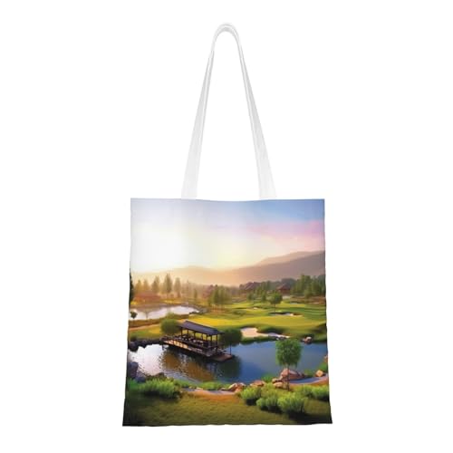 OPSREY Golf Resort Park printed Reusable Tote Shopping Bag Fashion Handbag