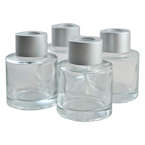 Bouteilles rondes cylindriques en verre pour ensemble de diffuseur d'huiles essentielles (50ML, Bouchon d'argent) Cover