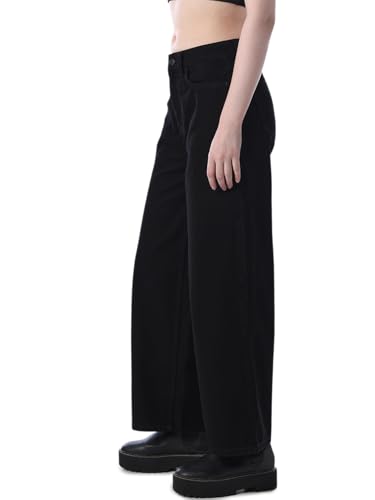 Image of ONLY Women's Solid Wide Leg High Rise Black Jeans