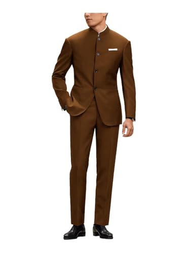 Men's Stand Collar 2 Piece Blazer Pant Set Slim Fit Formal Traditional Uniform Suits