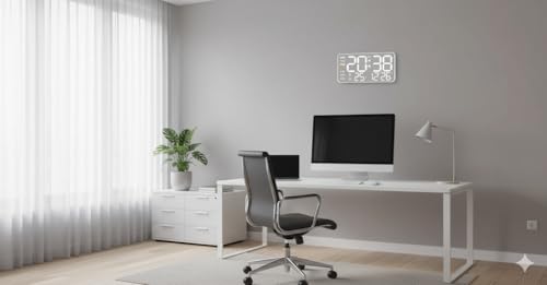 Image of Niyam LED Digital Wall Clock with Temperature & Humidity Display, Metal Brushed Finish, Multifunctional Electronic Alarm Clock, USB Powered for Home & Office (White 5515)