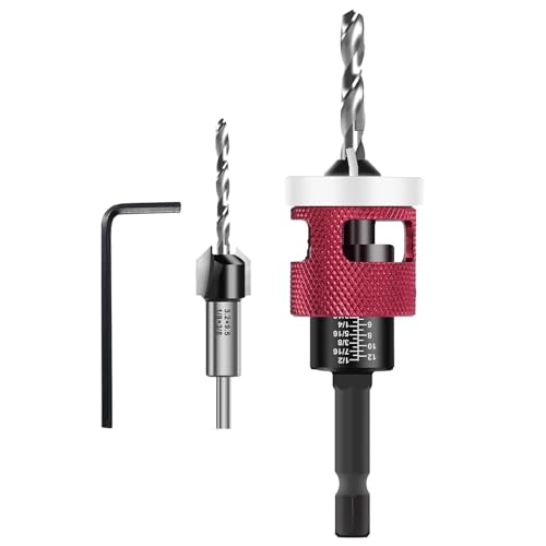 Juego de brocas avellanadas para madera, avellanador con tope de profundidad, broca avellanadora para madera con vástago hexagonal de 1/4 pulgadas, de HSS-M2, agujeros precisos, para procesamiento de