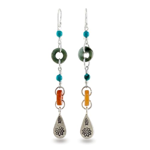 NOVICA Artisan Handcrafted Jade Silver Dangle | Turquoise Dangle | Beaded | Fine Sterling Silver | Multi Gem Earrings For Women