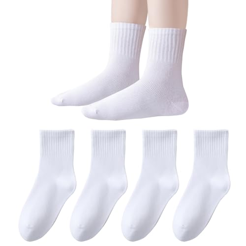 EPEIUS Unisex Kids Crew Socks Soft Cotton Seamless School Socks for Girls Boys Dress Sox White Black Navy 4/6/8 Pairs