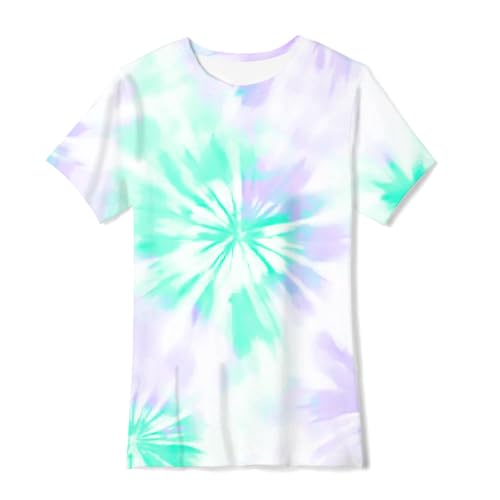 Image of SunFoucs Girls Kids Shirts Size 5-12 Tie Dye Casual Tshirt Short Sleeve Crewneck Tee Top | Short Sleeve Rainbow Tee Top
