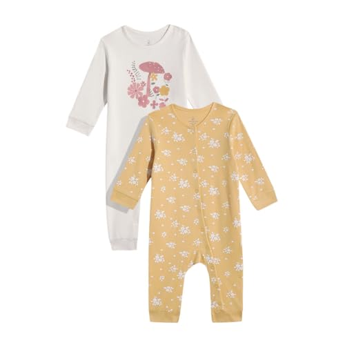 Image of Mothercare Girls Autumn Charm Printed Full Sleeve All-In-One Romper | Soft Cotton Jumpsuit Bodysuit for Baby & Toddler | (Pack of 2)