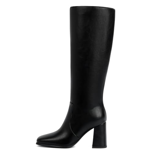 Image of Modatope Knee High Boots Women Square Toe Chunky Heel Fashion Tall Boots | Block Heel Gogo Boots with Side Zipper,Fashion Heeled Fall Winter Boots,Long Dressy Boots for Women