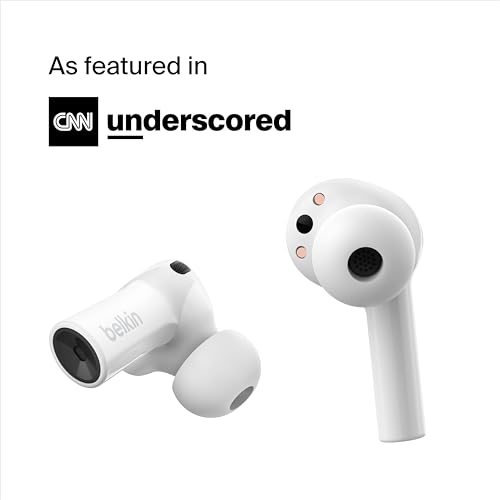 Belkin Écouteurs sans fil SoundForm Freedom True Wireless, (écouteurs Bluetooth avec étui de recharge sans fil, certification IPX5, basses profondes, pour iPhone, Android, etc.) Blanc
