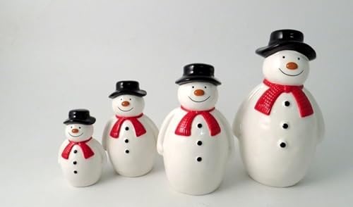 Image of Giftware Trading Ceramic Standing Snowman Christmas Ornaments, 4 Sizes, White with Red Scarf, Black Hat (Extra Large)