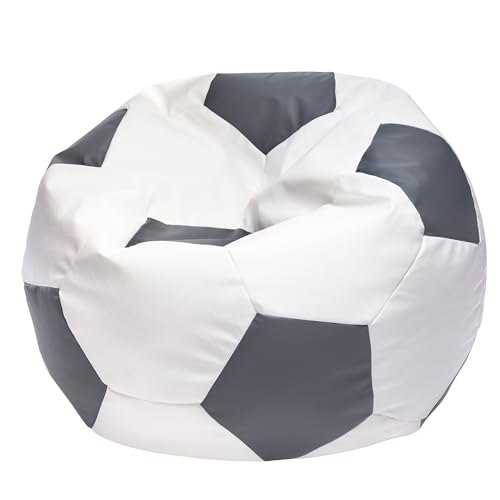 Ecopuf | Puff Fauteuil en Forme de Balle de Football en Simili Cuir Taille L - Pouf avec Rembourrage - Pouf Fauteuil avec Double Zip - Dim 90x55