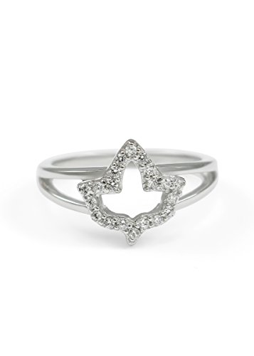 The Collegiate Standard Sterling Silver Ivy Leaf Charm ring with simulated diamonds - 08