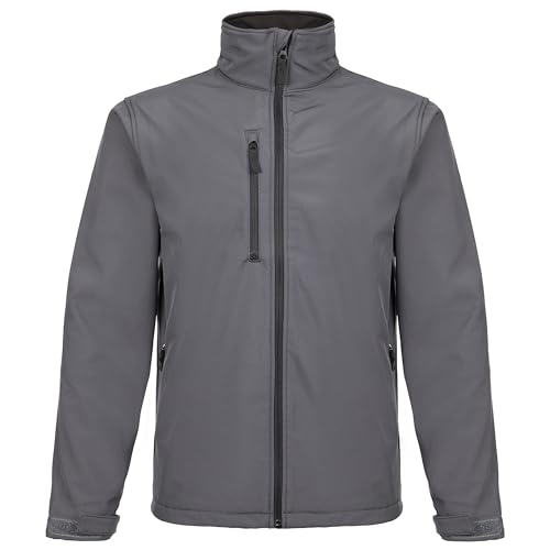 FORT - Selkirk Softshell Waterproof Jacket for Men - Size 3XL, Grey - Windproof, Fleece-Lined Work Jacket with Adjustable Hem & Cuffs - Breathable Outdoor Rain Coats with Secure Zipped Pockets