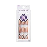 KISS imPRESS No Glue Mani Press On Nails, Design, 'As It Was', Beige, Medium Size, Almond Shape, Includes 30 Nails, Prep Pad, Instructions Sheet, 1 Manicure Stick, 1 Mini File